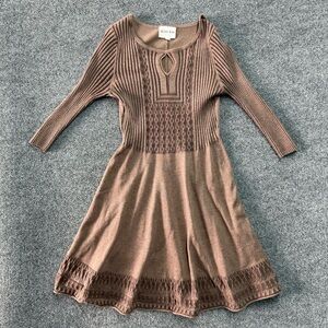 Olive & Oak petite size small sweater mini dress 3/4 sleeve fit and flare Womens